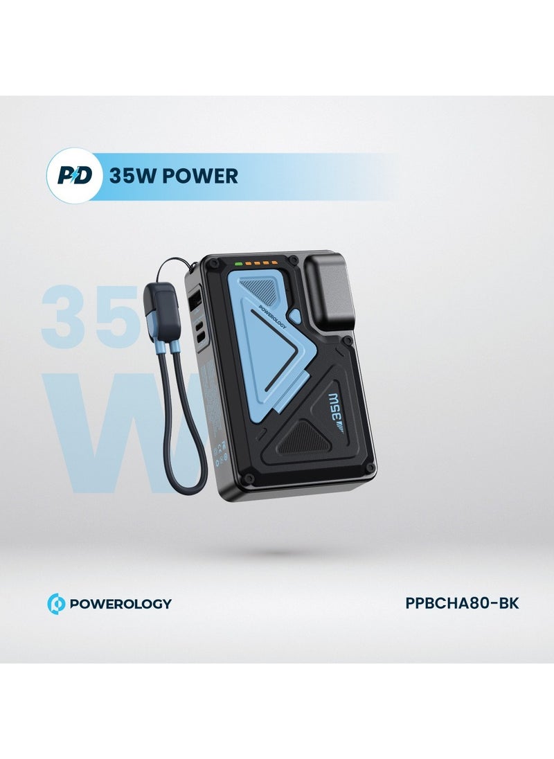 Powerology - 10000mAh MagSafe Power Bank PD 35W Fast Charging Wall Charger 10000 mAh with Built-in AC Plug & 15W Wireless Charging / USB-C to USB-C Wire / 4-Device Charging Powerbank / Lightning Input/Output / Simultaneous Charging - Black & Blue - Image 1