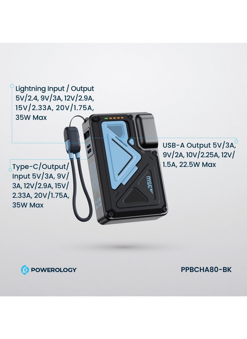 Powerology - 10000mAh MagSafe Power Bank PD 35W Fast Charging Wall Charger 10000 mAh with Built-in AC Plug & 15W Wireless Charging / USB-C to USB-C Wire / 4-Device Charging Powerbank / Lightning Input/Output / Simultaneous Charging - Black & Blue - Image 1