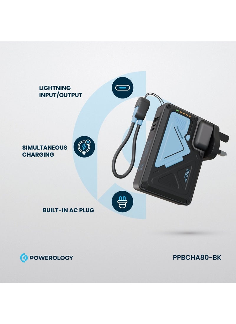 Powerology - 10000mAh MagSafe Power Bank PD 35W Fast Charging Wall Charger 10000 mAh with Built-in AC Plug & 15W Wireless Charging / USB-C to USB-C Wire / 4-Device Charging Powerbank / Lightning Input/Output / Simultaneous Charging - Black & Blue - Image 1