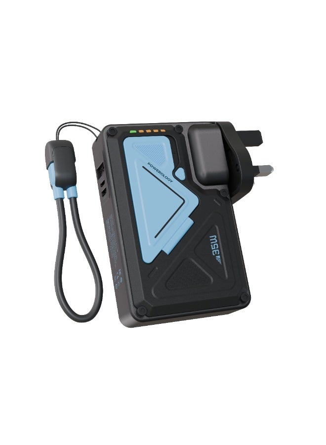 Powerology 10000mAh MagSafe Power Bank PD 35W Fast Charging Wall Charger 10000 mAh with Built-in AC Plug & 15W Wireless Charging, USB-C to USB-C Wire, 4-Device Charging Power Bank, Lightning Input/Output, Simultaneous Charging - Black & Blue - Image 1