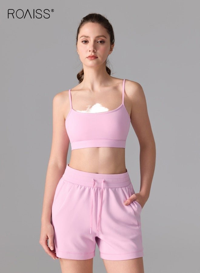 roaiss Women's Sports Bra, Nude-Feel Antibacterial Backless Sports Bra for Women, High-Intensity Shock-Absorbing Yoga Running Double-Strap Fitness Bra, Pink - Image 3