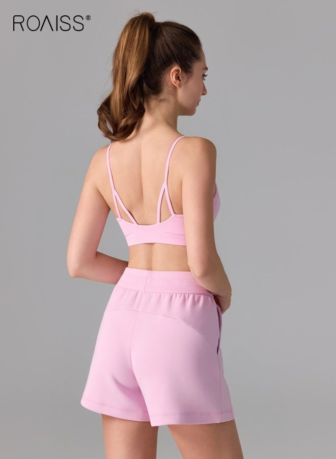 roaiss Women's Sports Bra, Nude-Feel Antibacterial Backless Sports Bra for Women, High-Intensity Shock-Absorbing Yoga Running Double-Strap Fitness Bra, Pink - Image 2