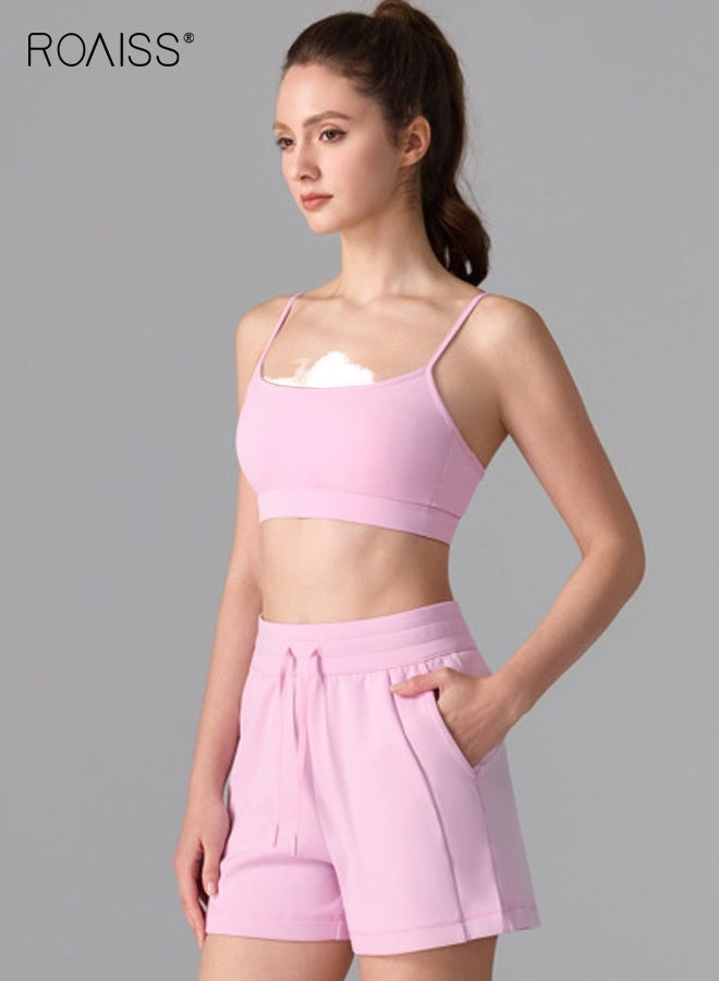 roaiss Women's Sports Bra, Nude-Feel Antibacterial Backless Sports Bra for Women, High-Intensity Shock-Absorbing Yoga Running Double-Strap Fitness Bra, Pink - Image 1