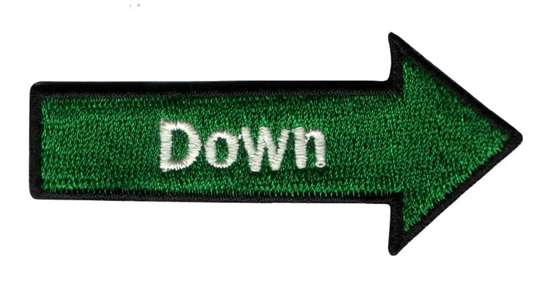 Generic Down Sign Applique Embroidered Sew-on Patch ; Size: 7cm x 3cm for Jackets, Bags, Caps, T-Shirts, Jeans, Outdoor Clothing (1 Piece). (Code: SBX-165b)  - Image 1