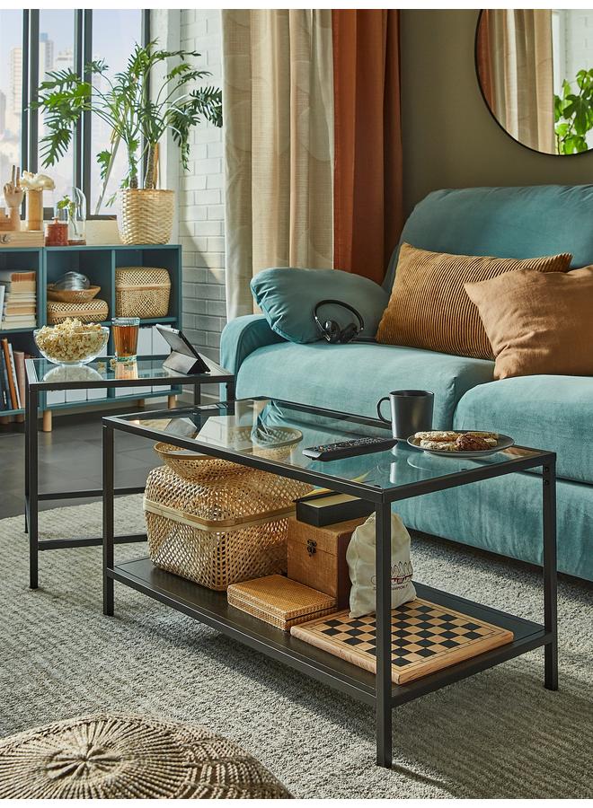 إيروريكس مجموعة طاولات متداخلة، طقم من قطعتين، أسود-بني/زجاجي، 90×50 سم - Image 2