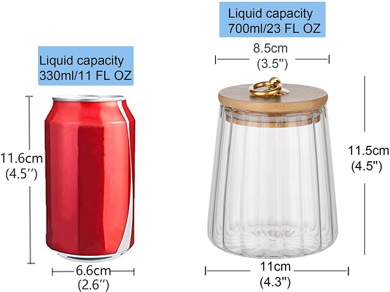 FANTESTICRYAN Glass Coffee Nuts Canister Airtight Storage Jar Petal Decorative Container with Bamboo Lid Metal Handle Easy to Grasp 700ml  23 FL OZ - Image 3