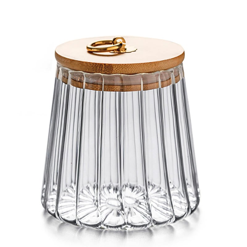 FANTESTICRYAN Glass Coffee Nuts Canister Airtight Storage Jar Petal Decorative Container with Bamboo Lid Metal Handle Easy to Grasp 700ml  23 FL OZ - Image 1