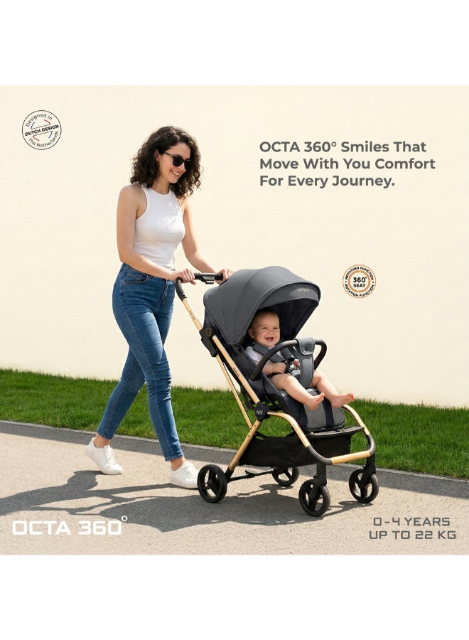 neobreez OCTA 360° Rotate Seat Lightweight Compact Travel Toddler Baby Stroller,  Reversible Handle Baby Trolley, Two-Way Baby Stroller, One-Hand Fold, Waterproof UPF 50+ Canopy, 0-4 Yrs, 22kg,  3yrs Warranty - Image 2