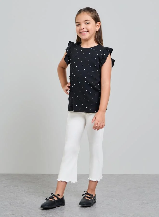 ستايلي Girls Ribbed Leggings with Lettuce Edge