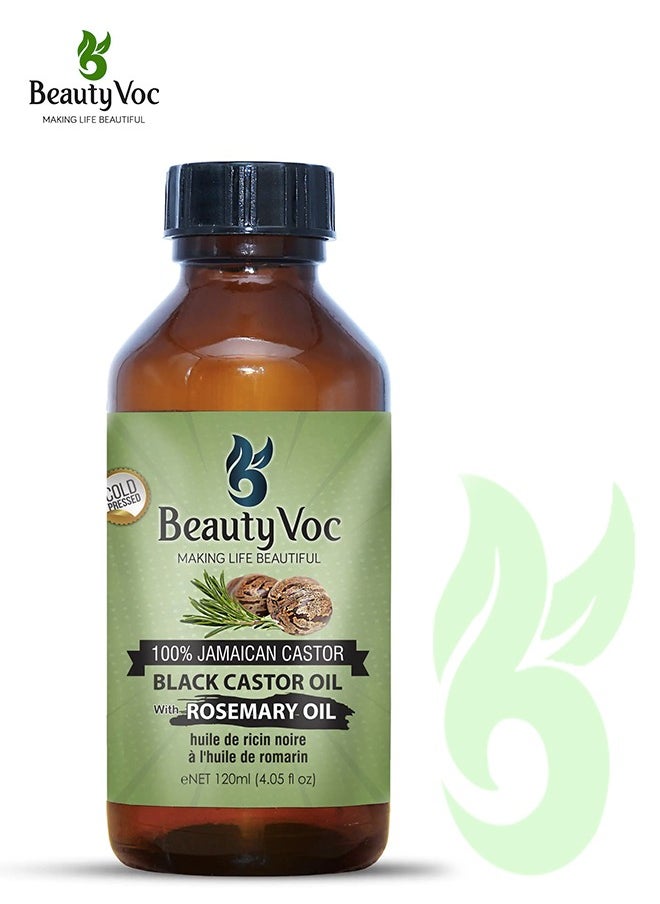 BEAUTY VOC Jamaican Black Castor Oil Infused with Rosemary Extracts for Hair Growth, Strengthen Follicles, and Reduce Breakage for Thicker, Healthier Hair, Deep Hydration for a Radiant Complexion, 120ml  - Image 1