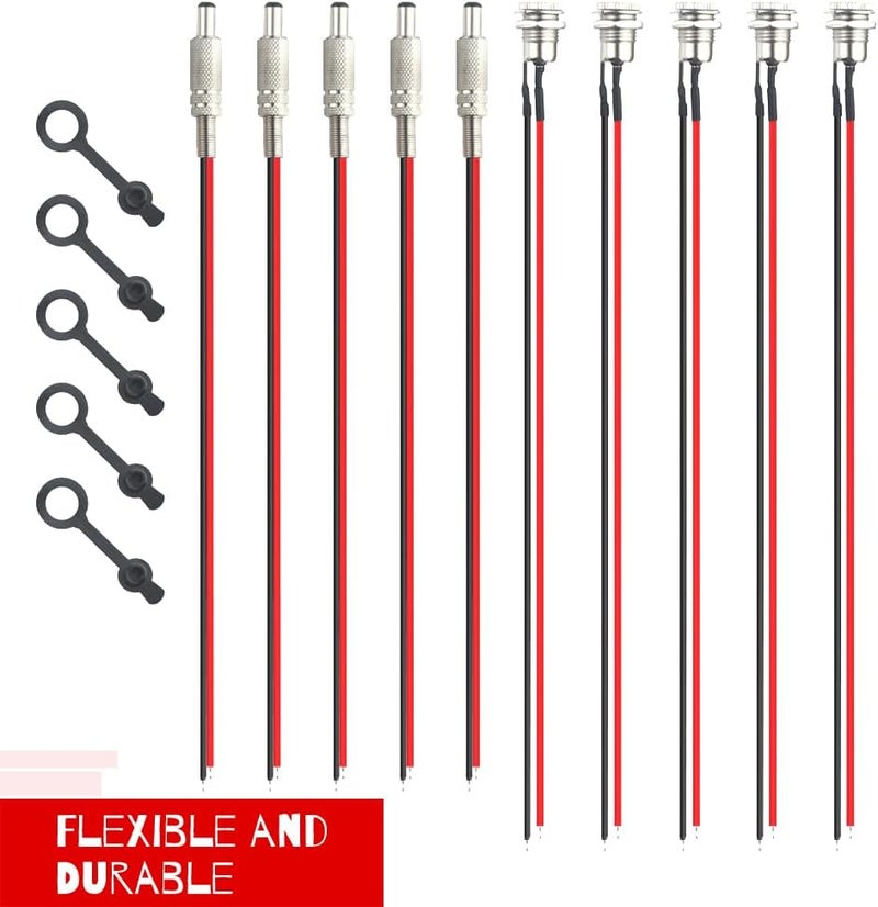 WMYCONGCONG WMYCONGCONG 5 Pack 55 x 21 mm DC Power Jack Socket Threaded Female Mount Connector Adapter DC Power Pigtail Barrel Plug with Waterproof Cover Cap  - Image 5