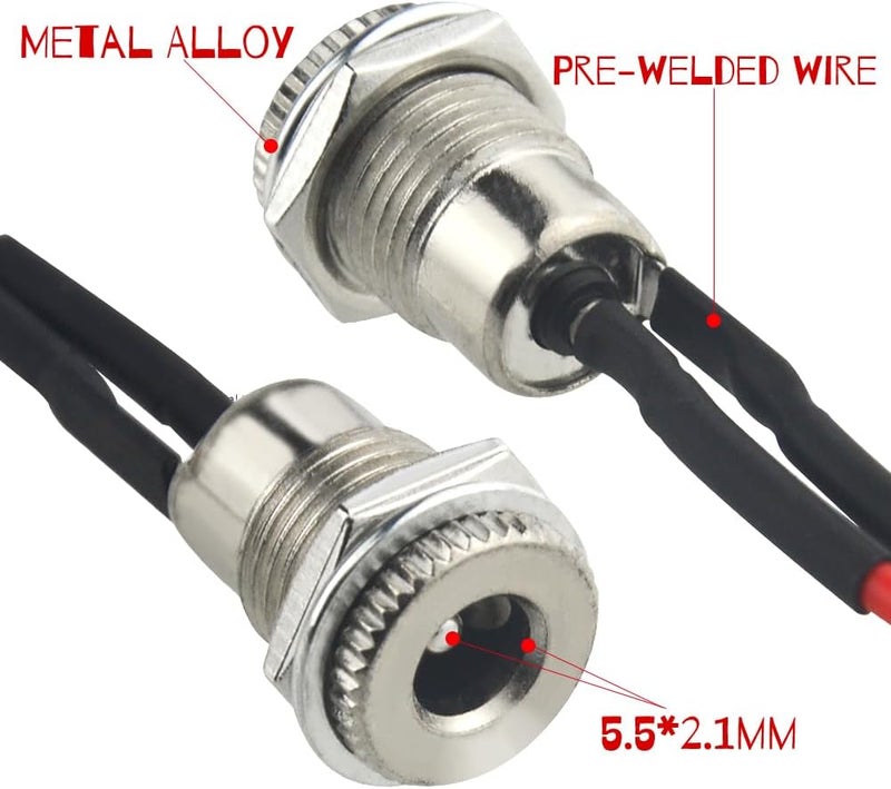 WMYCONGCONG WMYCONGCONG 5 Pack 55 x 21 mm DC Power Jack Socket Threaded Female Mount Connector Adapter DC Power Pigtail Barrel Plug with Waterproof Cover Cap  - Image 3
