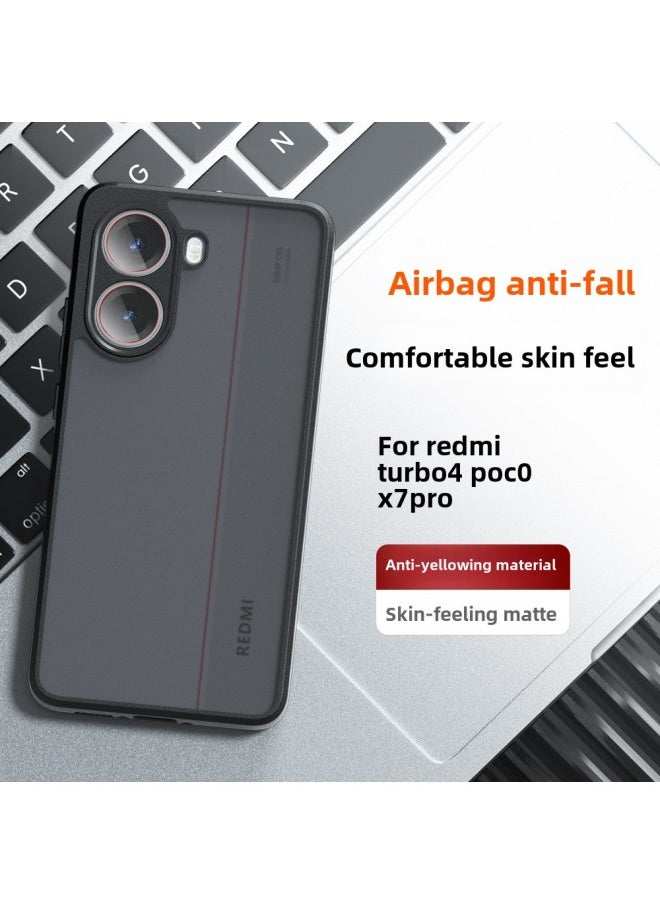 For Red Rice Tubro4 Mobile Phone Case Frosted Skin-friendly PocoF7Pro Qijia Airbag Protective Case PocoX7-Color:Strange Armor-matte Black-Applicable Models:Redmi K80 5g/poco F7 Pro (precision Hole)