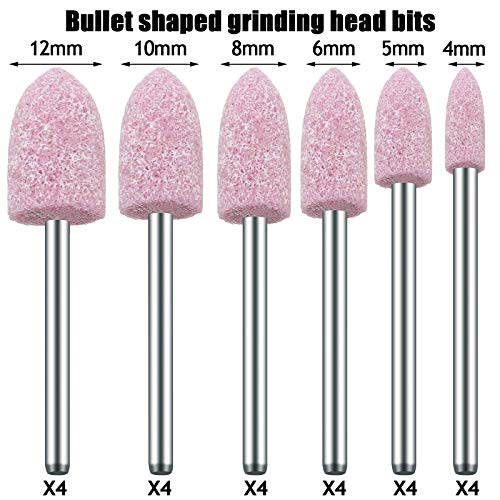 Maitys 48 Pieces Abrasive Mounted Stone Grinding Wheel Head Mounted Grinding Point Stone Heads with Box Compatible with Dremel Rotary Tool, 0.12 Inch Shank and 6 Sizes(Pink,Aluminium Oxide) - Image 3