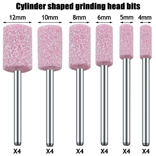 Maitys 48 Pieces Abrasive Mounted Stone Grinding Wheel Head Mounted Grinding Point Stone Heads with Box Compatible with Dremel Rotary Tool, 0.12 Inch Shank and 6 Sizes(Pink,Aluminium Oxide) - Image 2