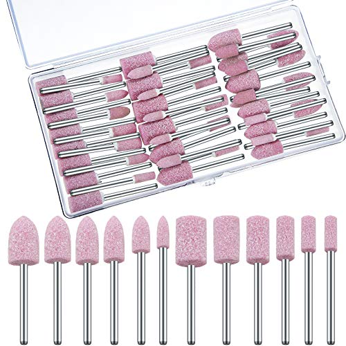 Maitys 48 Pieces Abrasive Mounted Stone Grinding Wheel Head Mounted Grinding Point Stone Heads with Box Compatible with Dremel Rotary Tool, 0.12 Inch Shank and 6 Sizes(Pink,Aluminium Oxide) - Image 1