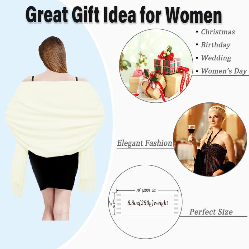 TwoYek Women's Scarf Pashmina Shawls and Wraps for Evening Dress Wedding Bridesmaid Bridal Winter Warm Large Soft Silky Scarves Cream White - Image 4