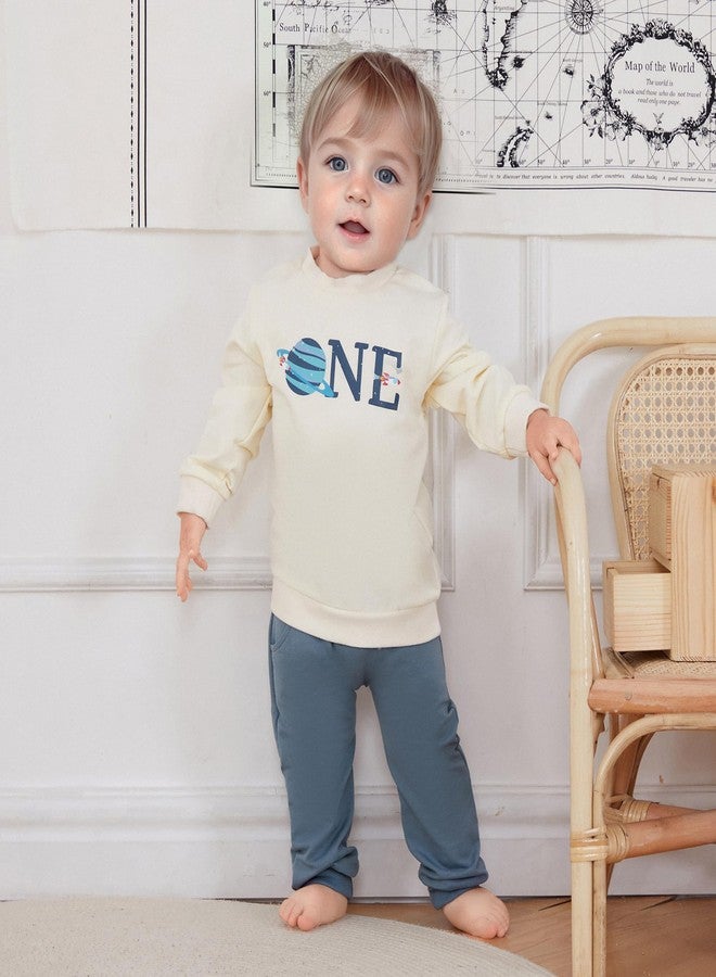Pudcoco Toddler Baby Boys First Birthday Outfit 1st Birthday Space One Sweatshirt and Jogger Pants Set (Blue, 12-18 Months) - Image 3