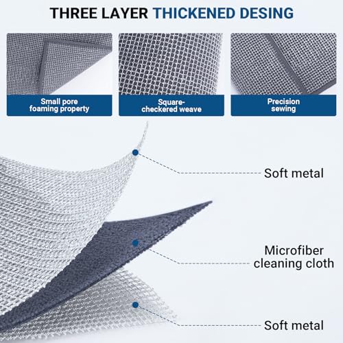 Forggon 10 Pcs New Upgrade 3-Layer Non Scratch Wire Dishcloth,Wire Dishwashing Rag, Non-Scratch Wire Dishwashing Rags for Wet and Dry, Kitchen Cleaning Dish Rags for Cookware,Sinks, Dishes, Stove - Image 3