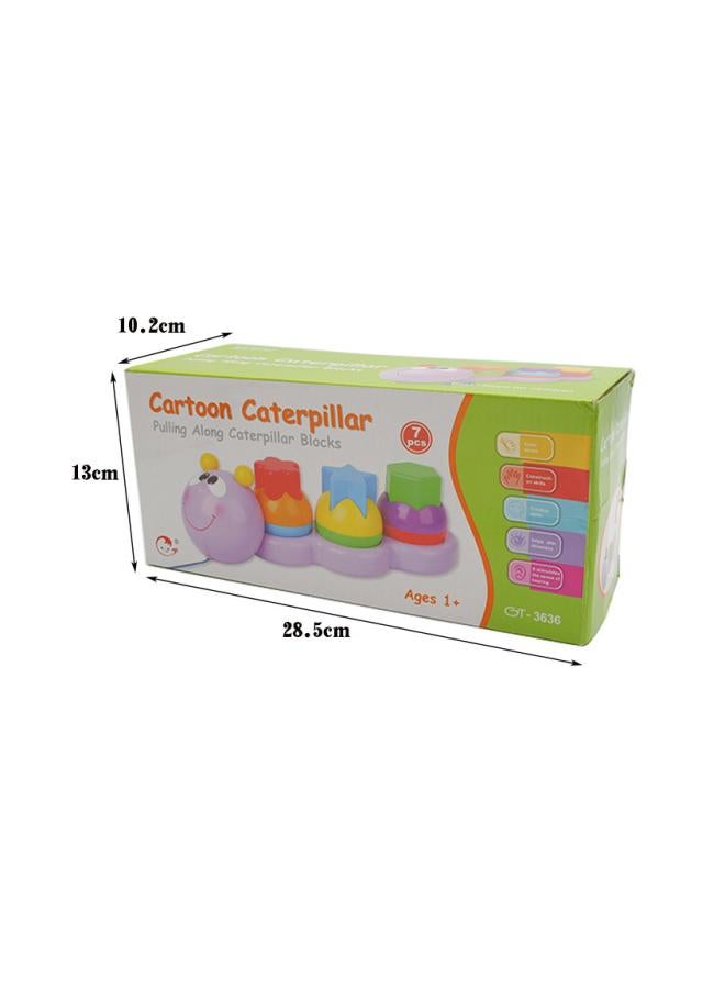 Shape Matching Inlaid Box Patchwork Caterpillar Trailer Cartoon Animal Drawstring Baby Toddler -3 Years Old Educational Toy 