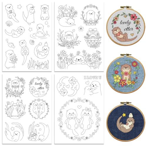 Peacoblue Water Soluble Embroidery Patterns for Beginners 4 Sheets with 29 Patterns, Wash Away Embroidery Pattern Stabilizer for Hand Sewing Lover Women Adults (River Animals) - Image 1