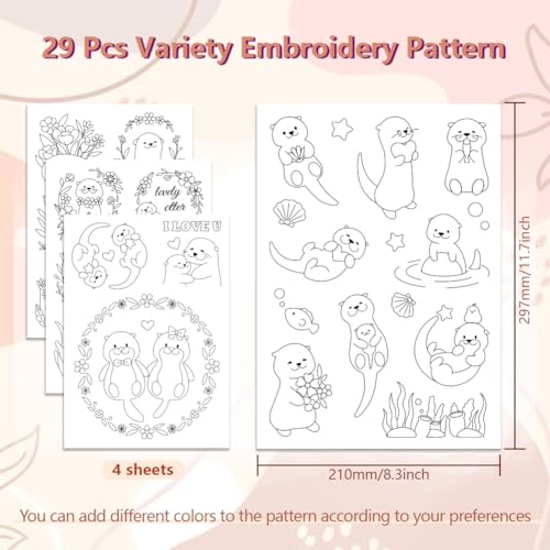 Peacoblue Water Soluble Embroidery Patterns for Beginners 4 Sheets with 29 Patterns, Wash Away Embroidery Pattern Stabilizer for Hand Sewing Lover Women Adults (River Animals) - Image 2