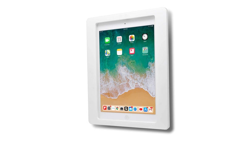 TABcare AntiTheft Acrylic VESA Enclosure for Apple iPad 56 97 with Free Wall Mount Kit 90Degree Angle Charge Cable iPad 56 97 White