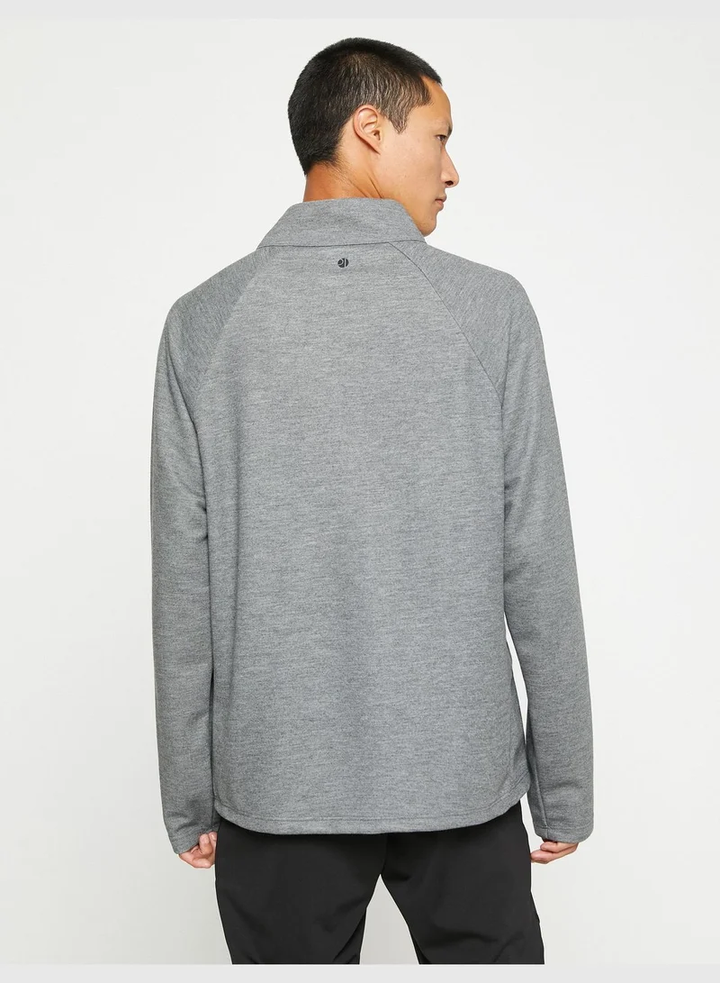 كوتون Basic Sport Sweatshirt High Neck Zippered Slogan Printed
