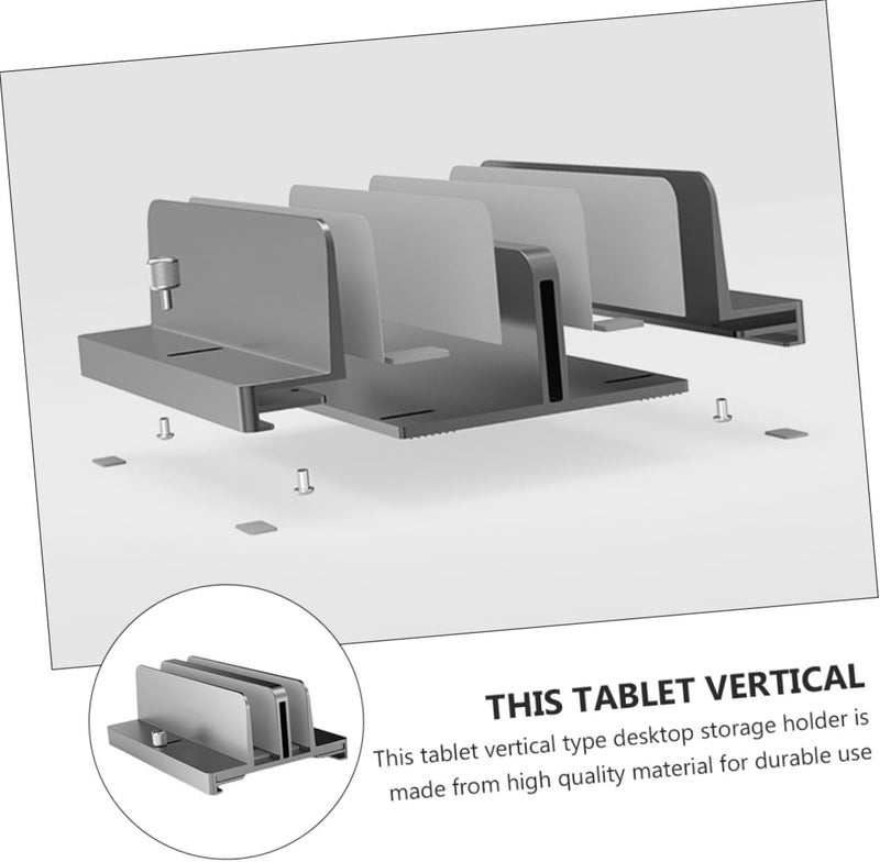 KALLORY Aluminum Alloy Laptop Stand Adjustable Width Dual Slot Vertical Rack for Desk Use Compatible with Tablets and Laptops Gray - Image 5