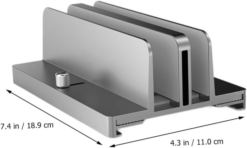 KALLORY Aluminum Alloy Laptop Stand Adjustable Width Dual Slot Vertical Rack for Desk Use Compatible with Tablets and Laptops Gray - Image 2