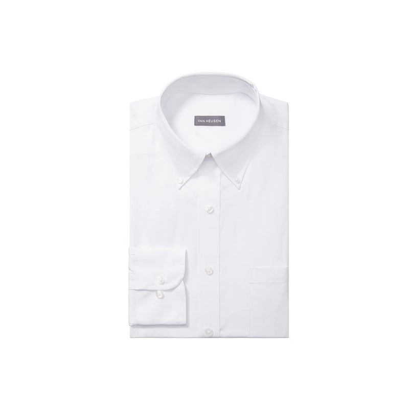 Van Heusen Men's Pinpoint Regular Fit Solid Button Down Collar Dress Shirt, White, 16.5" Neck 36"-37" Sleeve - Image 1