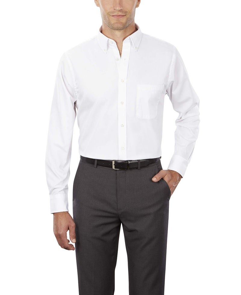 Van Heusen Men's Pinpoint Regular Fit Solid Button Down Collar Dress Shirt, White, 16.5" Neck 36"-37" Sleeve - Image 3