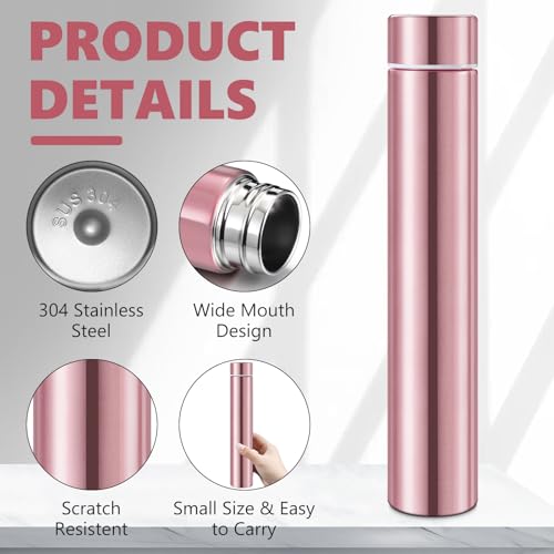 Vesici 1 Pack Slim Water Bottle 8.8 oz Small Stainless Steel Purse Compact Insulated Water Bottles Camping Travel Backpack Pocket Flask for Car Cold Coffee Tea (Rose Gold) - Image 3