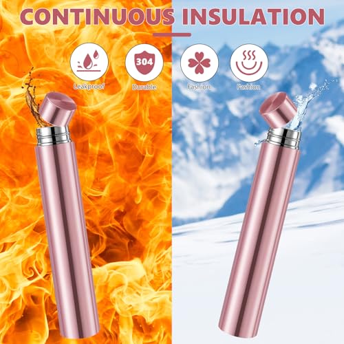 Vesici 1 Pack Slim Water Bottle 8.8 oz Small Stainless Steel Purse Compact Insulated Water Bottles Camping Travel Backpack Pocket Flask for Car Cold Coffee Tea (Rose Gold) - Image 4