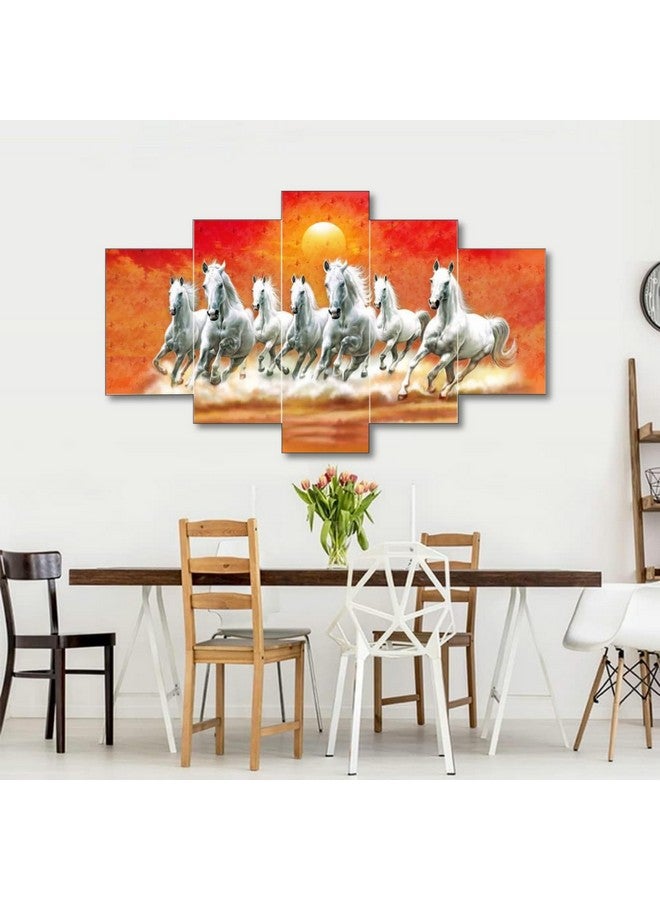 Masstone Seven Horses Vastu Painting | Seven Horses Wall Decor (30x17 Inch) | 7 Horses Vastu Frame | Wall Painting for Bedroom Set of 5 | Seven Running Horses With Sunrise Painting - Image 5