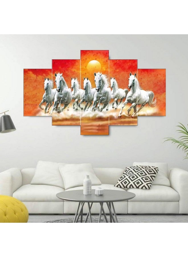 Masstone Seven Horses Vastu Painting | Seven Horses Wall Decor (30x17 Inch) | 7 Horses Vastu Frame | Wall Painting for Bedroom Set of 5 | Seven Running Horses With Sunrise Painting - Image 4
