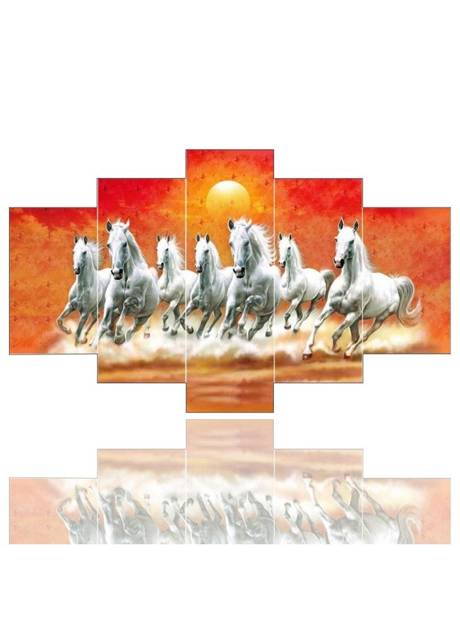 Masstone Seven Horses Vastu Painting | Seven Horses Wall Decor (30x17 Inch) | 7 Horses Vastu Frame | Wall Painting for Bedroom Set of 5 | Seven Running Horses With Sunrise Painting - Image 1