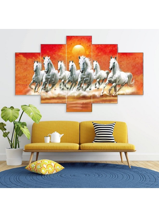 Masstone Seven Horses Vastu Painting | Seven Horses Wall Decor (30x17 Inch) | 7 Horses Vastu Frame | Wall Painting for Bedroom Set of 5 | Seven Running Horses With Sunrise Painting - Image 3