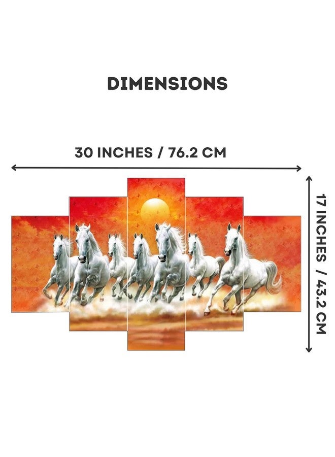 Masstone Seven Horses Vastu Painting | Seven Horses Wall Decor (30x17 Inch) | 7 Horses Vastu Frame | Wall Painting for Bedroom Set of 5 | Seven Running Horses With Sunrise Painting - Image 2