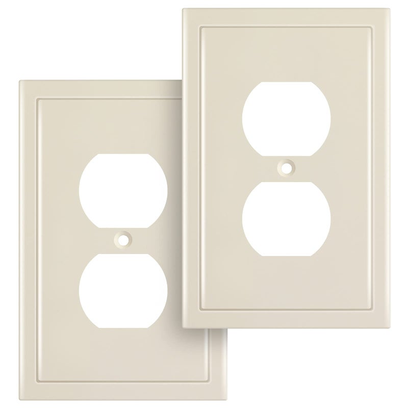 Henne Bery Modern Edge Decorative Wall Plate Switch Plate Outlet Cover, Durable Solid Zinc Alloy (Single Duplex 2PK, Light Almond) - Image 1