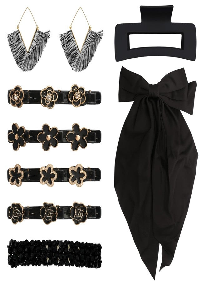 ANNACREATIONS ANNA CREATIONS 8 Pcs Hair Accessories Set - Hair Claw Clips, Large Satin Bow Hair Clips, Crystal Barrette Clip, Dual Hair Clip & Earring Perfect Combo for Women & Girls - Image 1