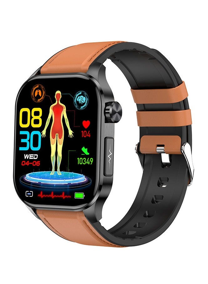 AROAQ ET580 smart watch, durable elegant Bluetooth calling smart watch, Amoled Display fitness tracker watch with blood pressure Blood sugar monitoring, (Brown leather) - Image 1