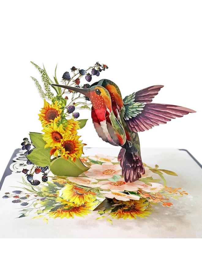 CUT POPUP.COM Cutpopup Hummingbird Birthday Card Pop Up, Mothers Day, 3D Popup Greeting Card, Birthday Card For Women (Hummingbird Sunflower) - Image 1
