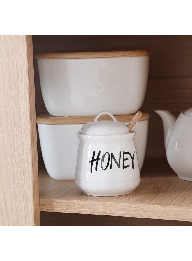 HAOTOP وعاء عسل من البورسلين HAOTOP مع غطاء ومغرفة عسل 12 أونصة (أبيض) - Image 3