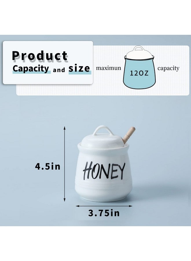 HAOTOP وعاء عسل من البورسلين HAOTOP مع غطاء ومغرفة عسل 12 أونصة (أبيض) - Image 2