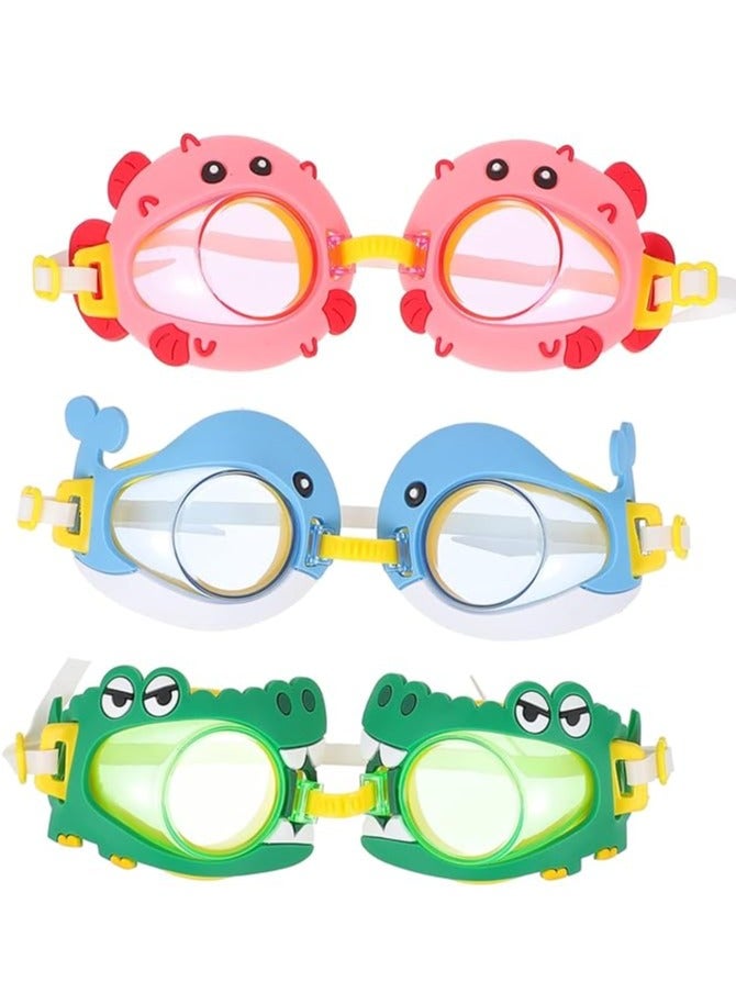 Kids' Animal-Shaped Swimming Goggles - Adjustable Anti-Fog Diving Glasses, Creative Design for Fun Swimming and Diving - Set of 3 Pcs - Image 1