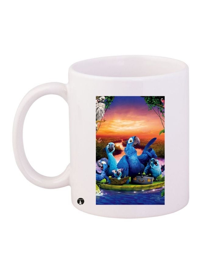 RYN Parrots Printed Coffee Mug White/Blue/Green 11ounce
