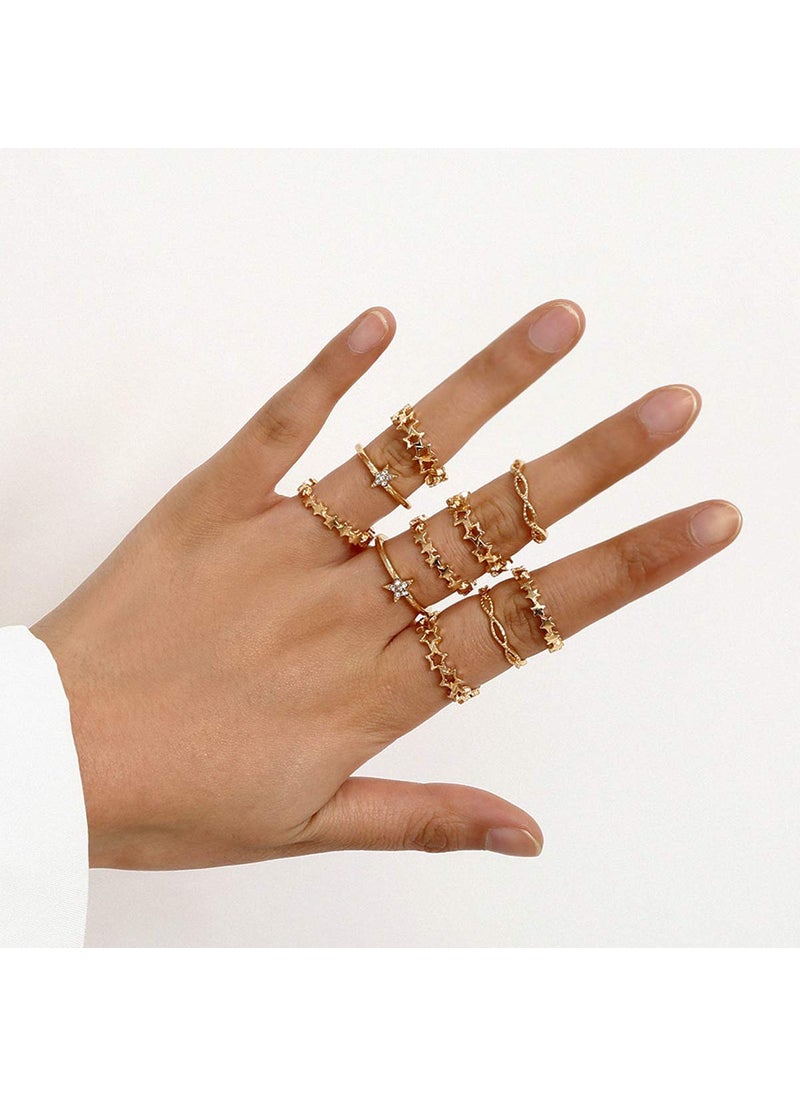 Aimimier - Aimimier 10Pcs Bohemian Stackable Joint Knuckle Rings Set Crystal Carved Midi Ring Hollow out Star Finger Ring Pack for Women - Image 1