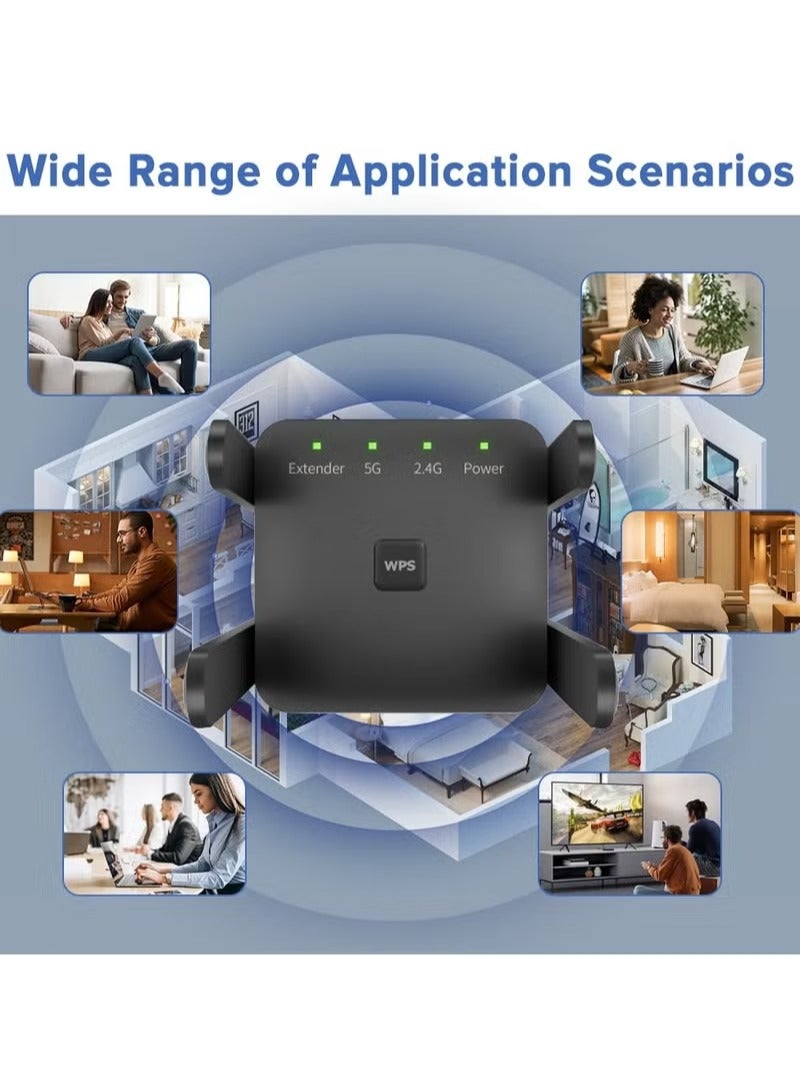 نيو هامبشاير موسع نطاق واي فاي 2.4G/5G مزدوج النطاق، سرعة 1200 ميجابت/ث مع منفذ إيثرنت (أسود) - Image 4