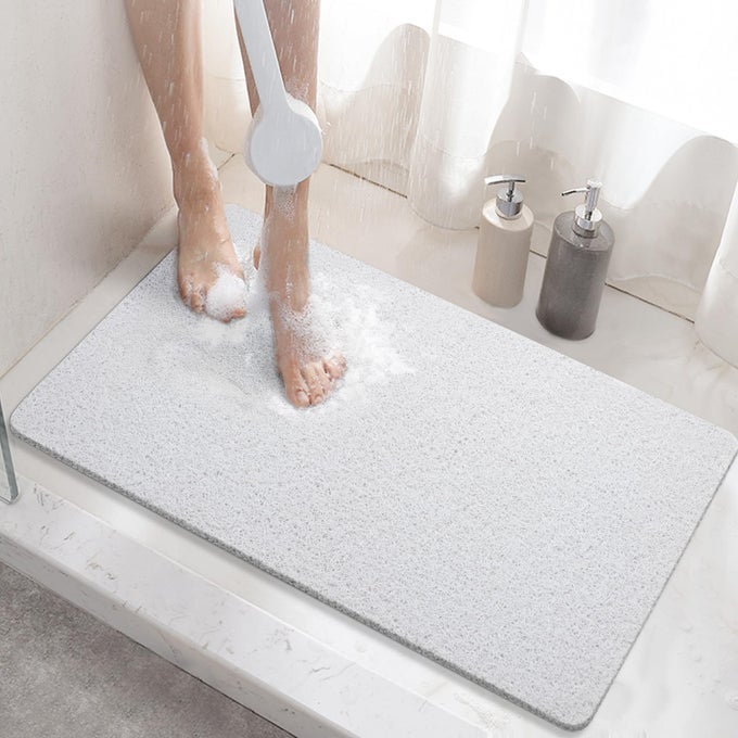 SHOWER MAT NON SLIP 60 X 40 CM NON SLIP BATH MAT WITH DRAIN SOFT PVC LOOFAH SHOWER BATH MAT FOR TUB QUICK DRYING SHOWER MAT FOR BATHROOM WHITE